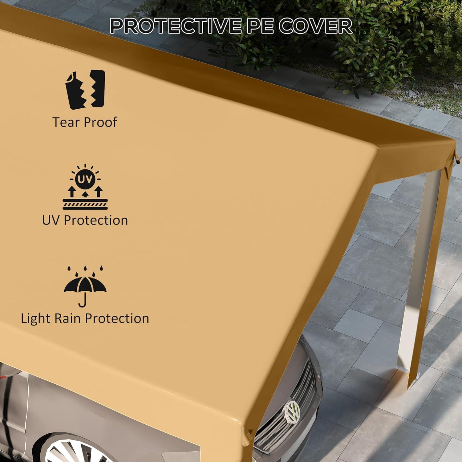 Outsunny 10' x 20' Carport Replacement Top Canopy Cover, UV and Water Resistant Portable Garage Shelter Cover with Ball Bungee Cords, Beige, Only Cover