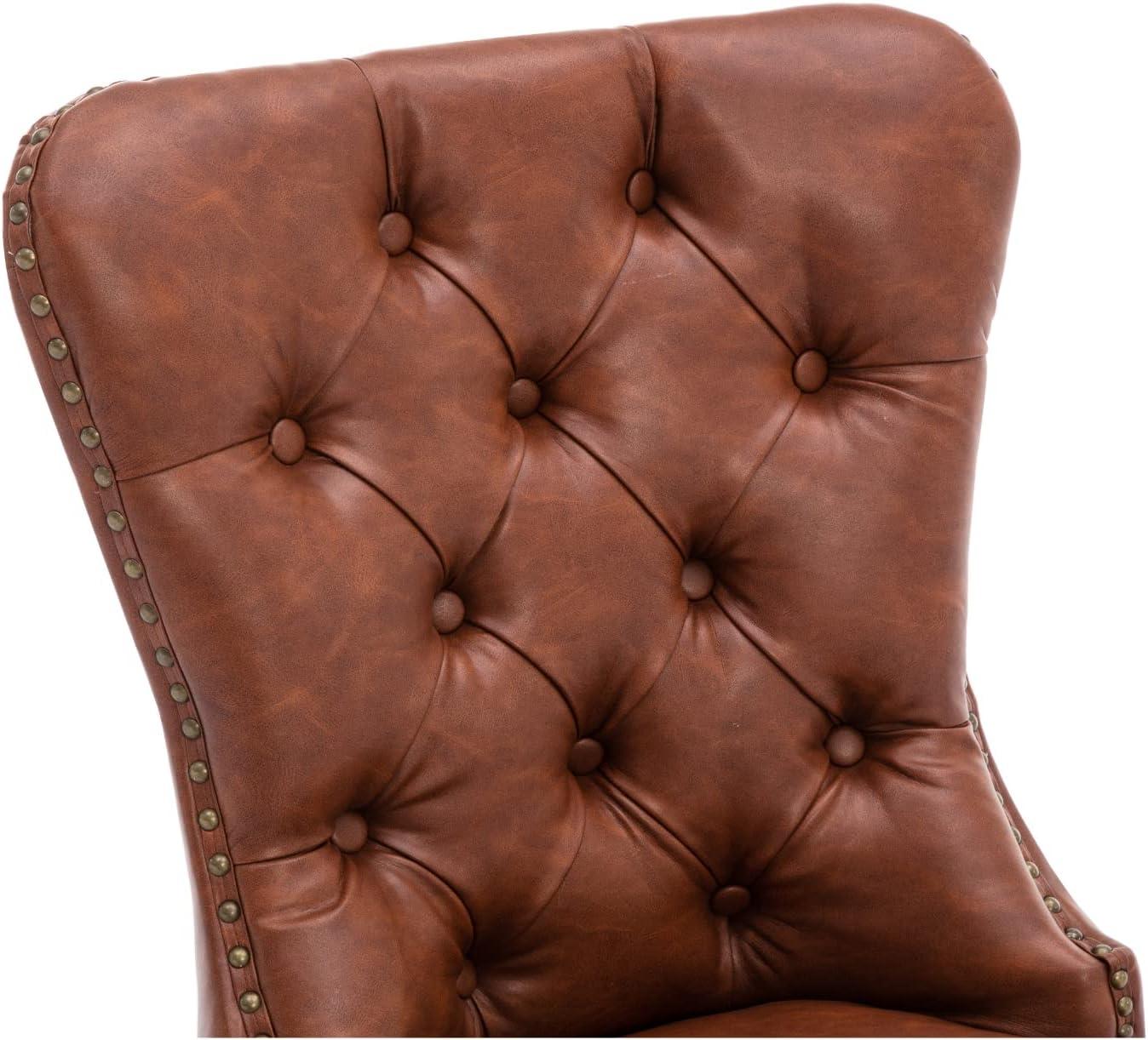 Brown Tufted Upholstered Side Chair with Wood Legs