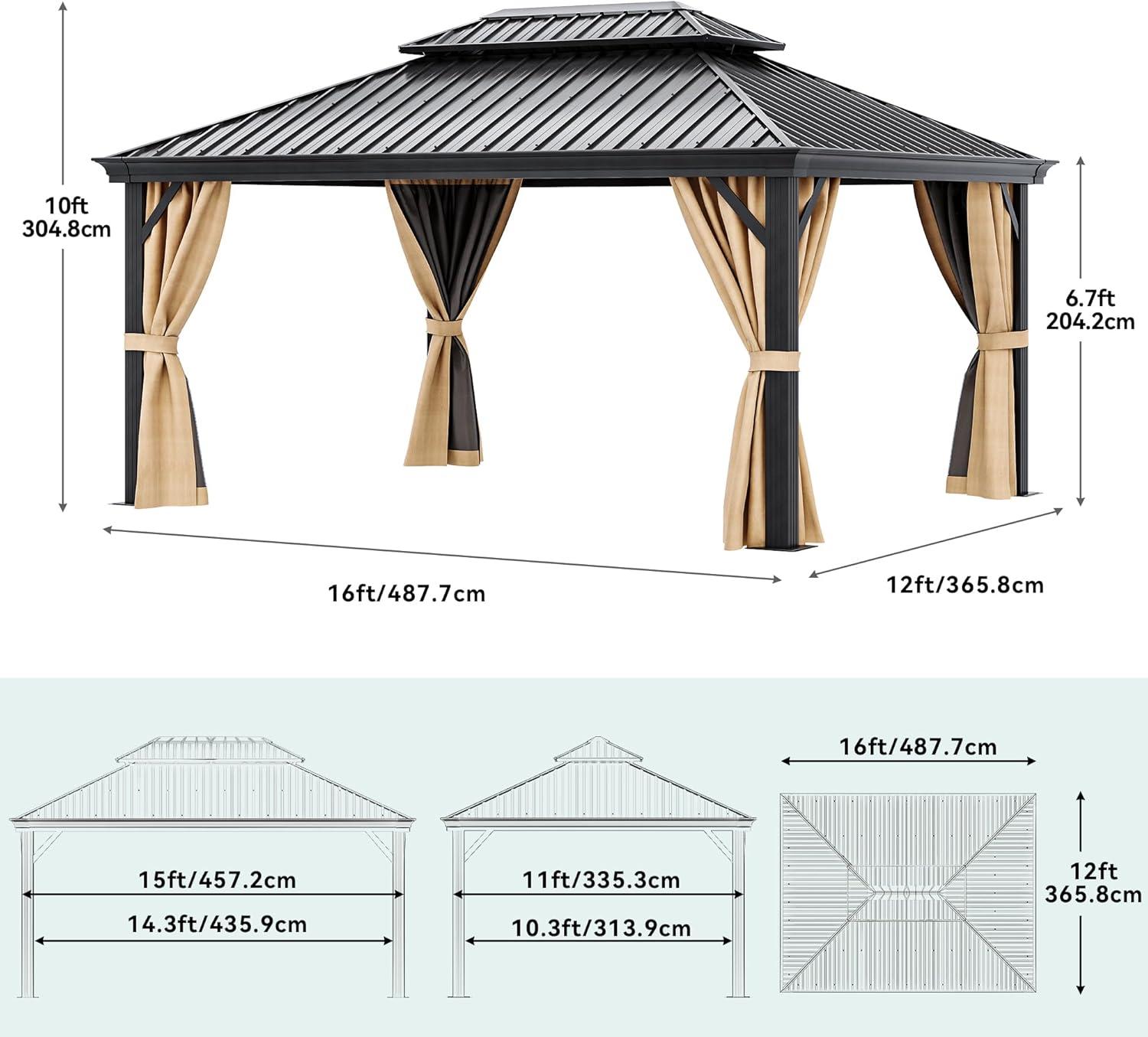 Kozyard Kozyard Alexander Gray Double Roof Hardtop Gazebo with Privacy Curtain Mosquito Netting
