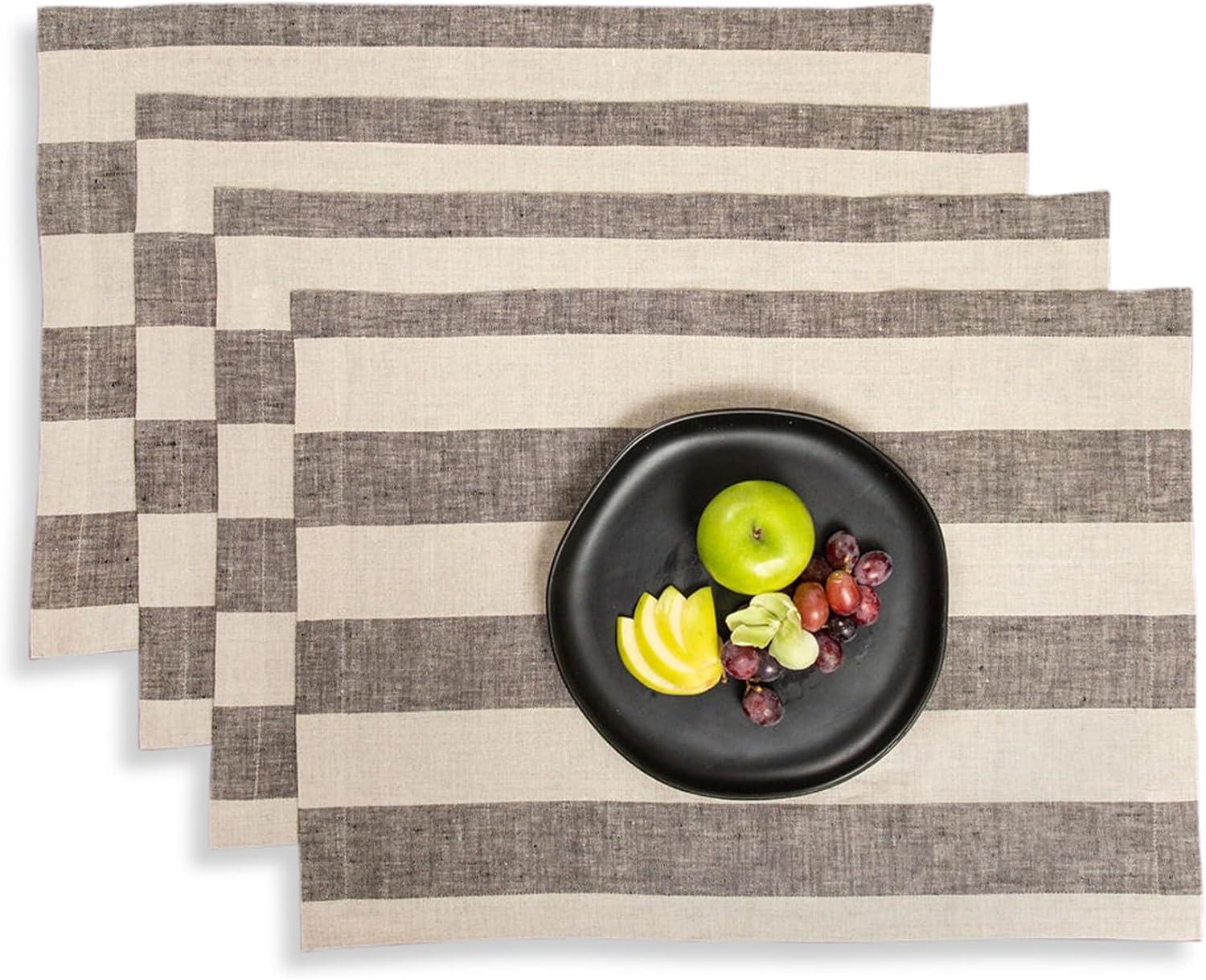 Solino Home Cabana Stripe - 100% Pure Linen Placemats (Set of 4)