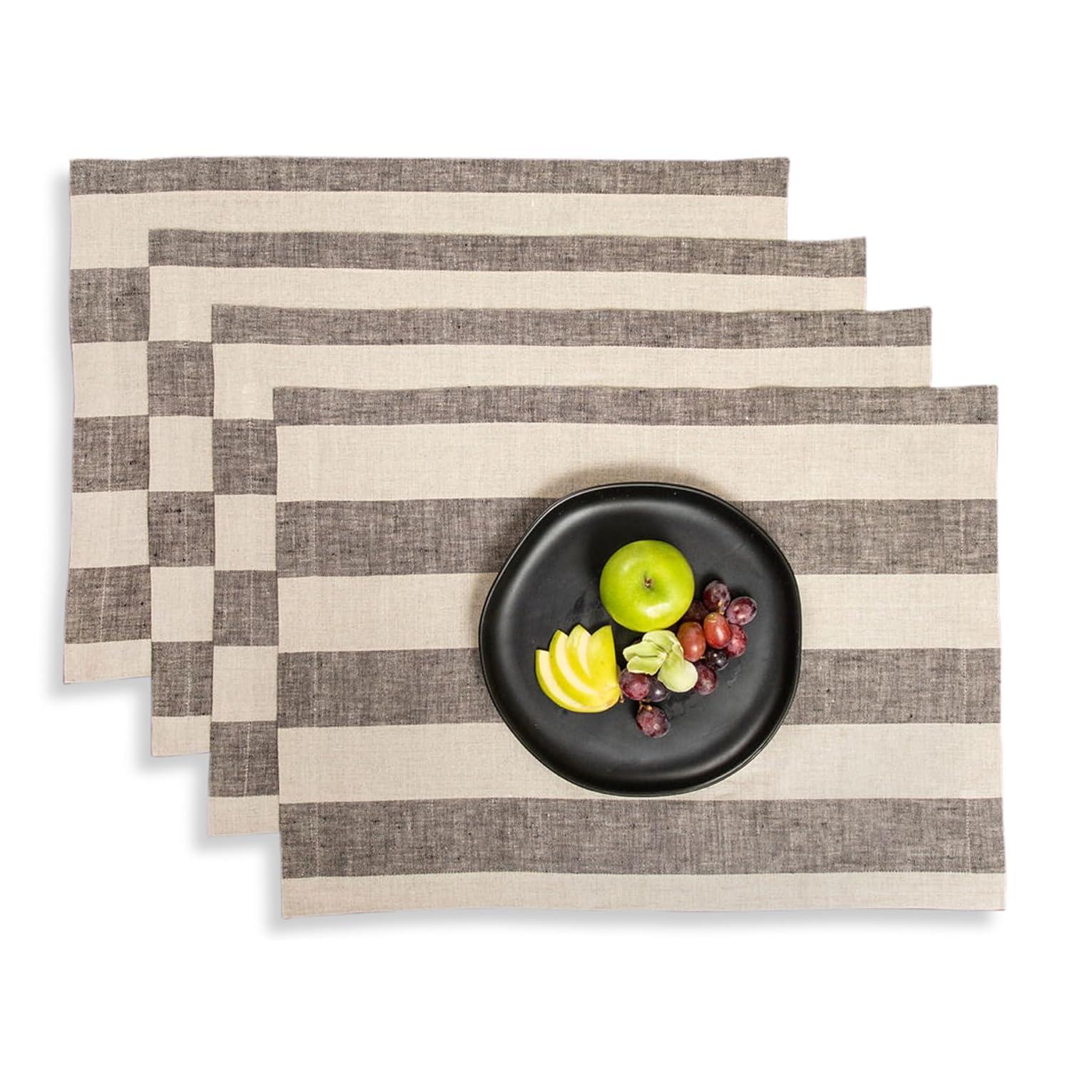 Solino Home Cabana Stripe - 100% Pure Linen Placemats (Set of 4)