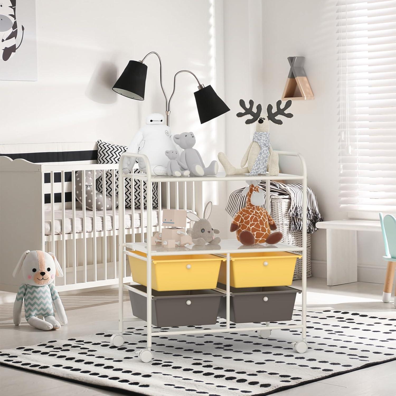 Kadyn Filing Storage Organizer,File Storage Organizer,File Cabinet,4 Drawers Shelves Rolling Storage Cart Rack-Yellow