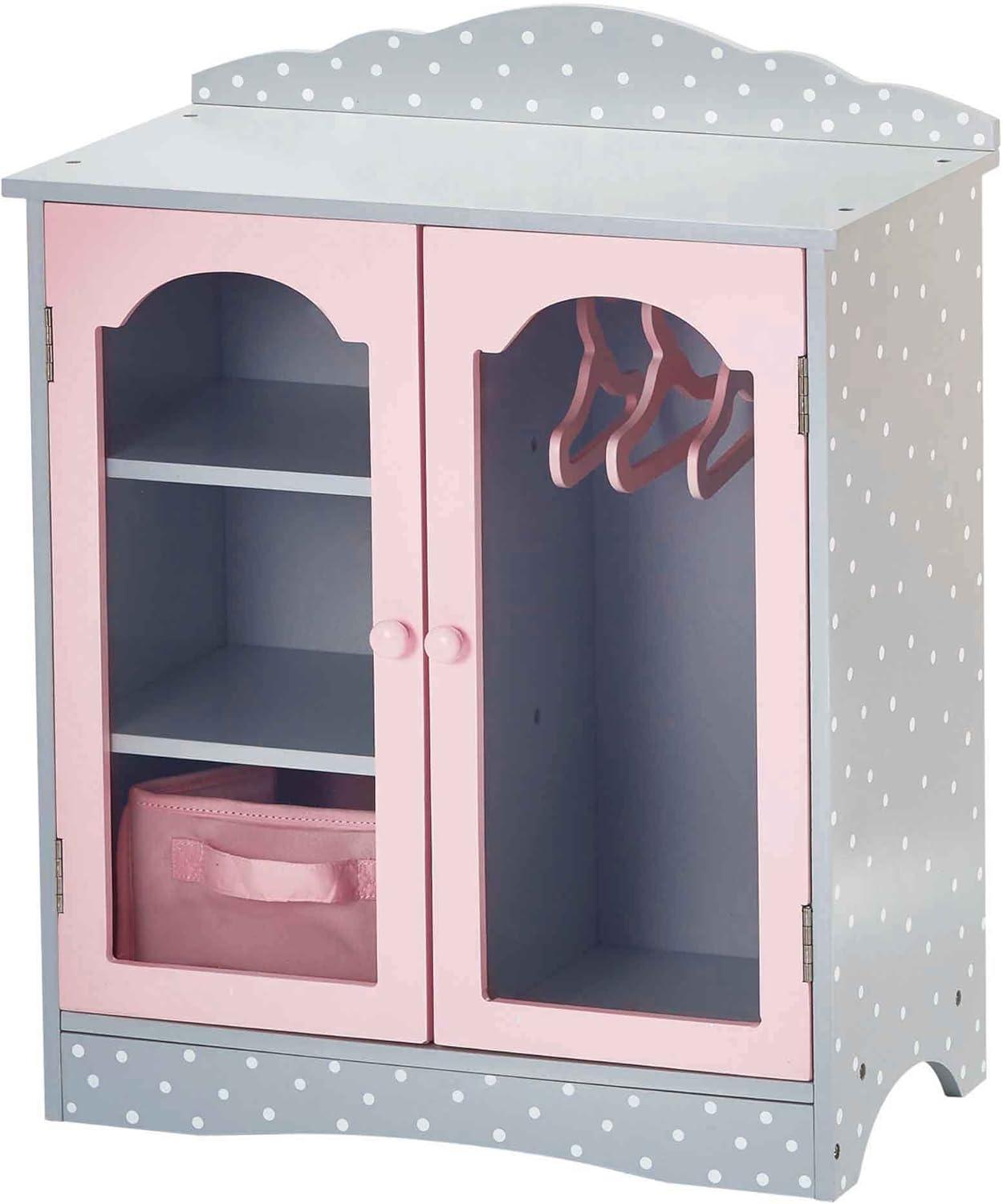 Olivia's Little World Polka Dots Princess Toy Closet with Hangers for 18" Dolls - Gray/Pink