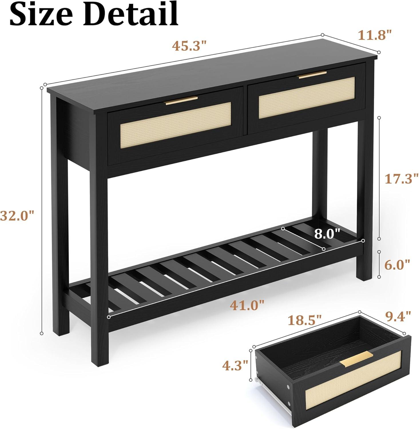 Console Tables with 2 Drawers,Rattan Entryway Table with Storage Shelf,Wood Boho Foyer Tables for Entryway,Farmhouse Console Tables for Living Room,Hallway, Sofa Table,Study Or TV Wall