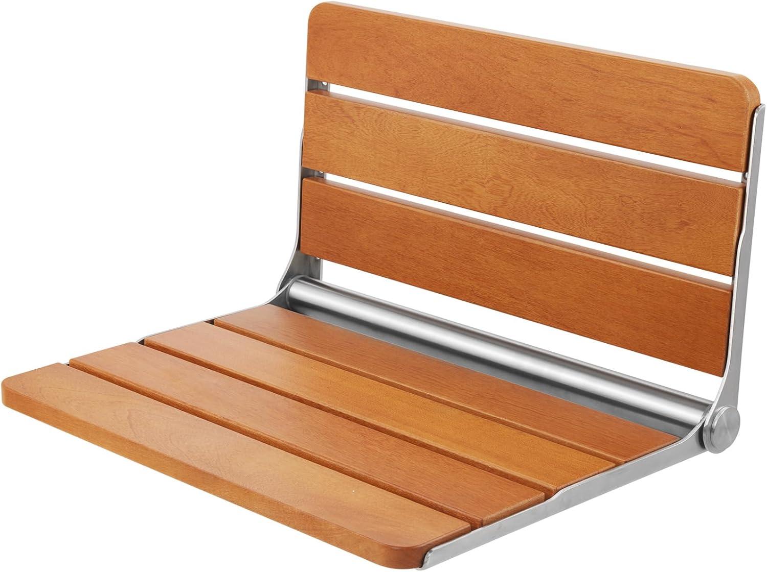 Teak and Stainless Steel Wall-Mounted Folding Shower Seat