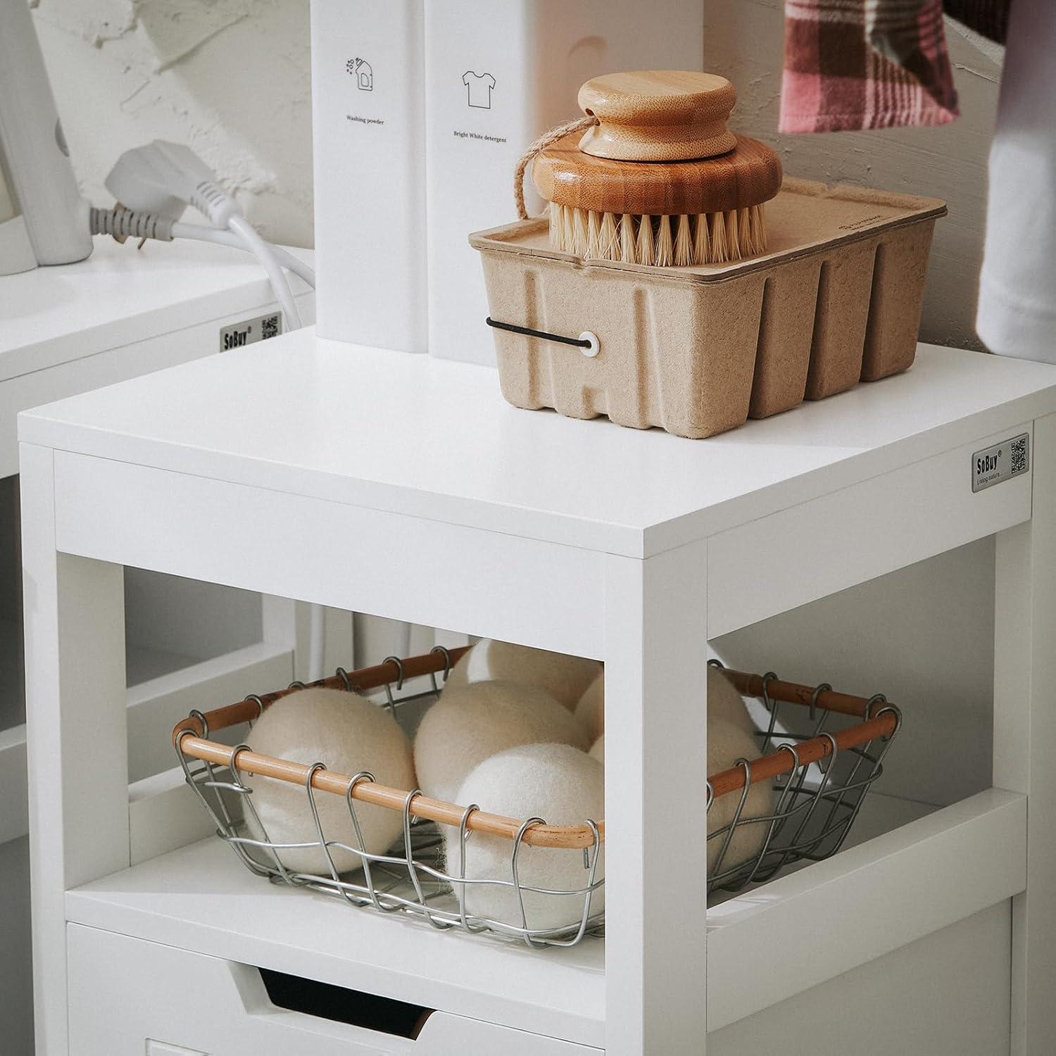 White MDF Tilt-Out Laundry Hamper with Removable Basket