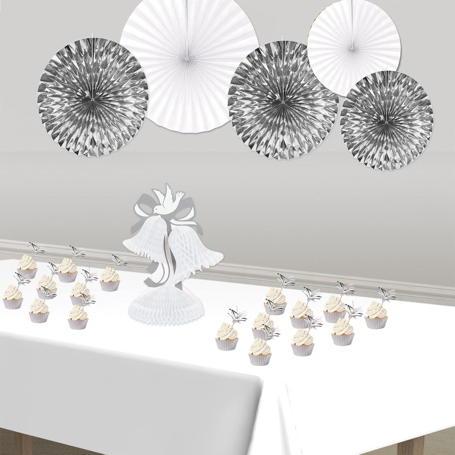 Beistle 2 Piece Honeycomb Tissue Bell Centerpieces For Wedding Decorations, Bridal Shower Décor, Anniversary Party Supplies