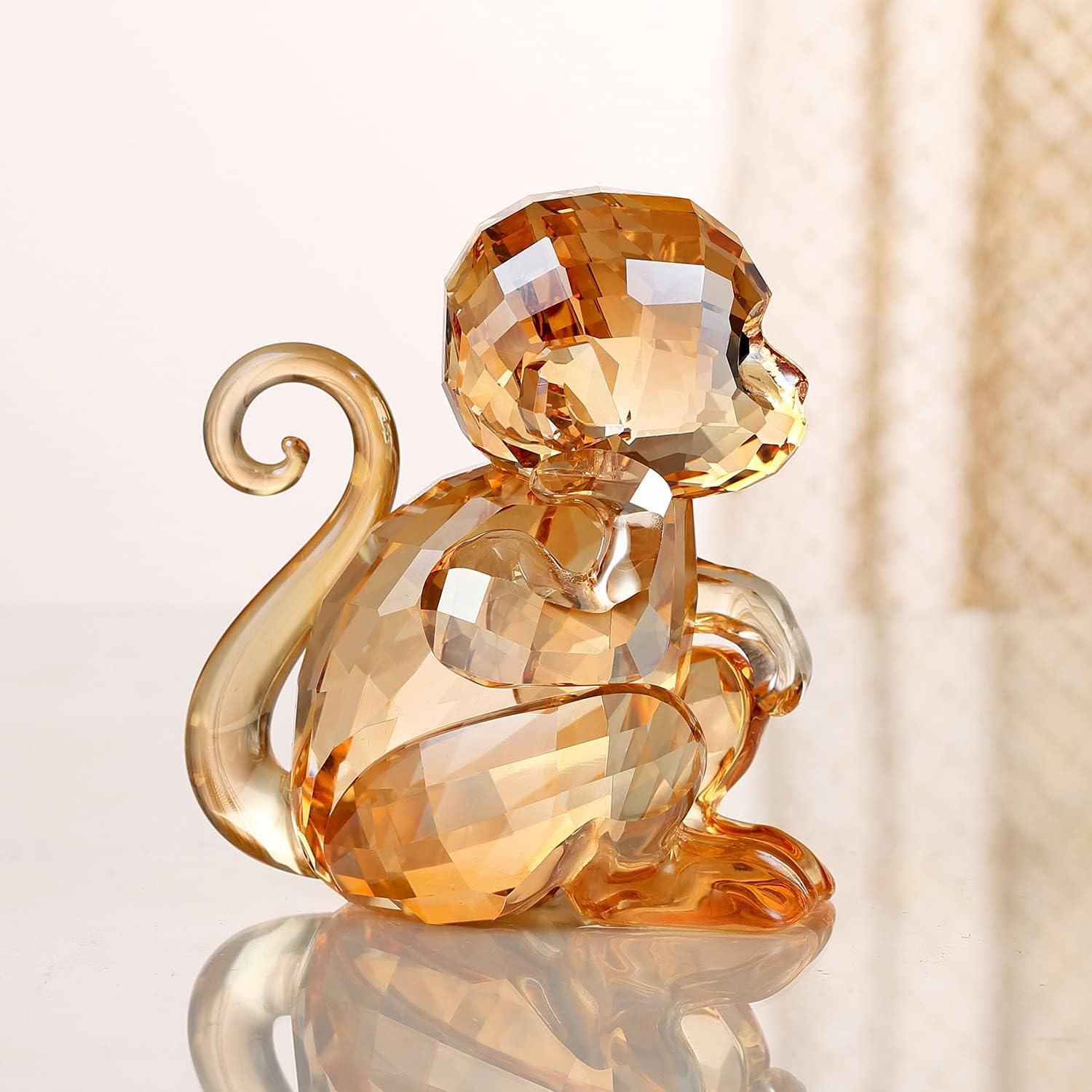 DOJOZ Crystal Little Monkey Animals Lovely Craft Decorations for Home Ornaments Christmas Collectible Birthday Gifts Figurines (Gold)