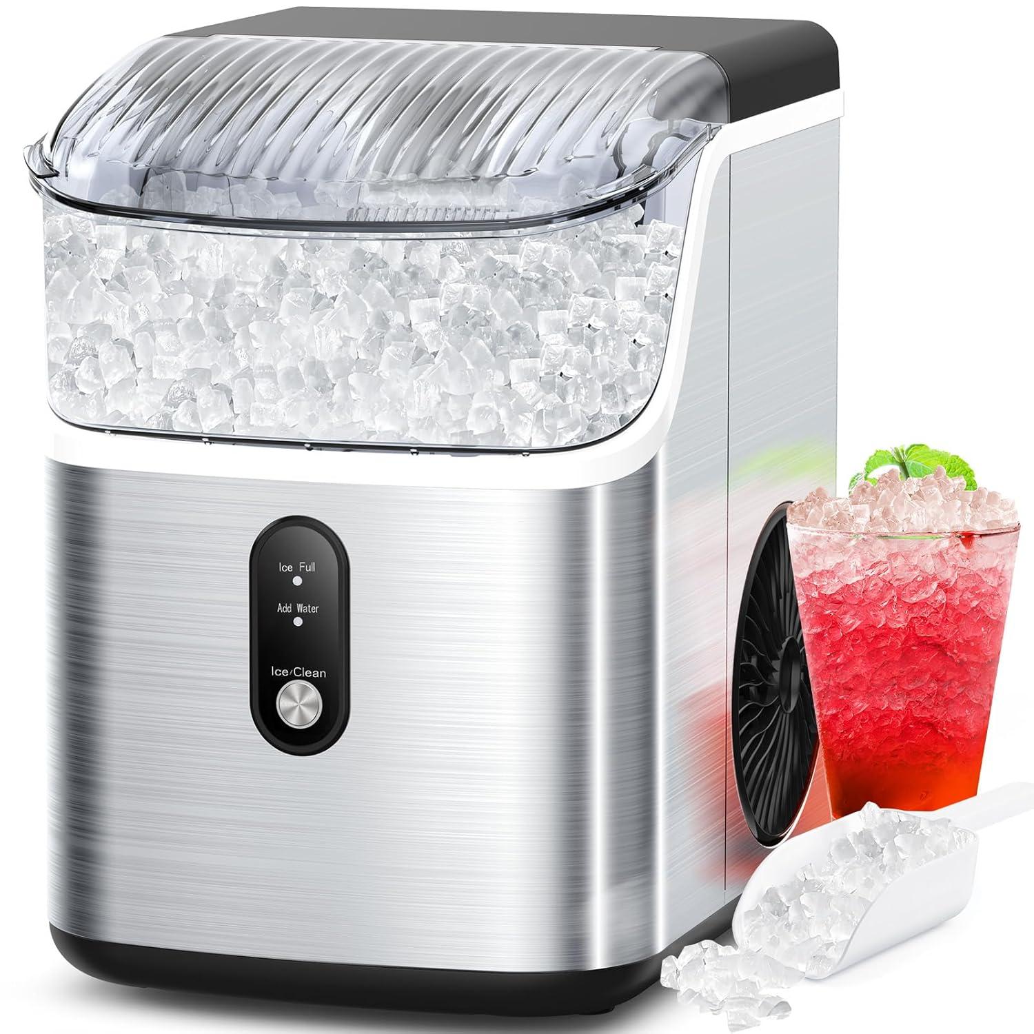 Silver Portable Countertop Nugget Ice Maker with Ice Scoop