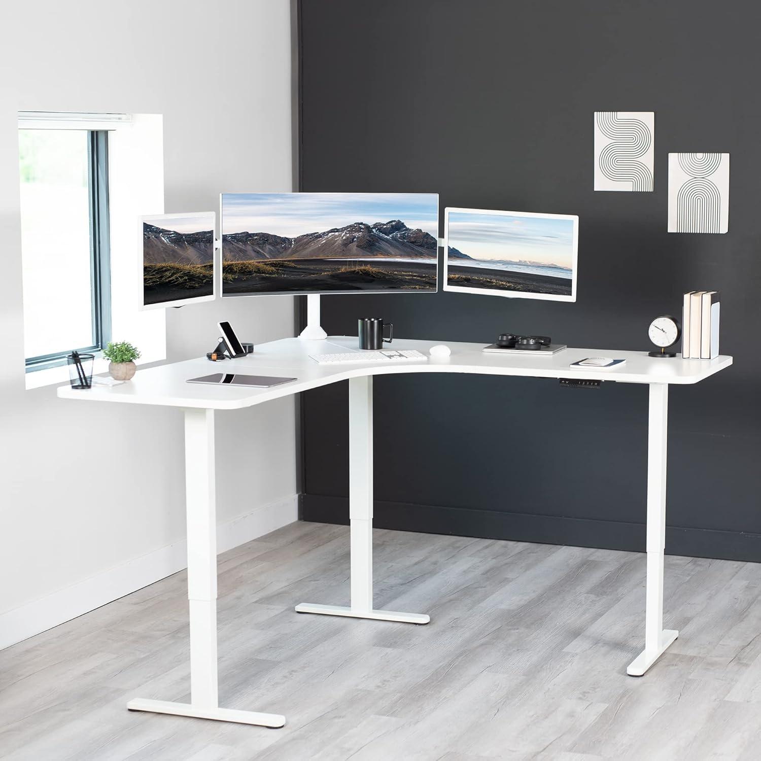 VIVO White Electric 71" x 71" Curved Corner Stand Up Desk