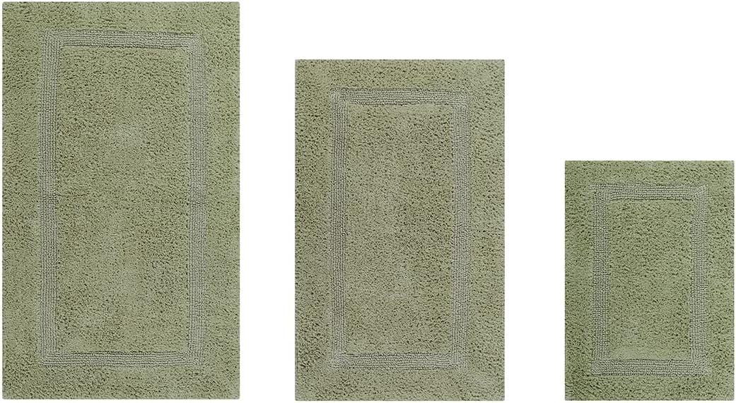 Better Trends Lux 100% Cotton Tufted Solid Reversible Bath Rug Set 3 PC (17" x 24" | 21" x 34" | 24" x 40") - Sage