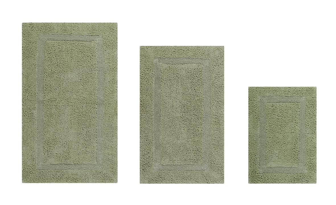 Better Trends Lux 100% Cotton Tufted Solid Reversible Bath Rug Set 3 PC (17" x 24" | 21" x 34" | 24" x 40") - Sage