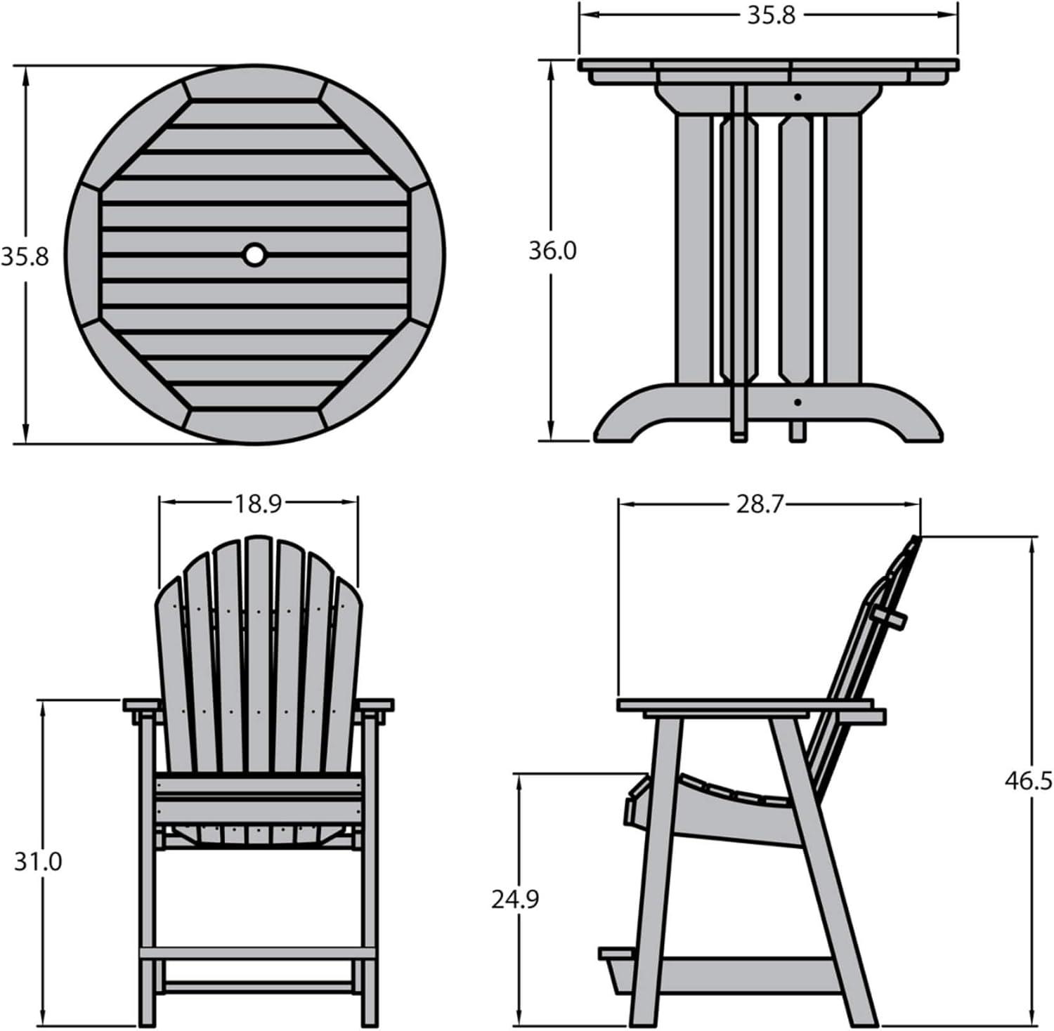 Whitewash Plastic Adirondack 3-Piece Counter Height Dining Set