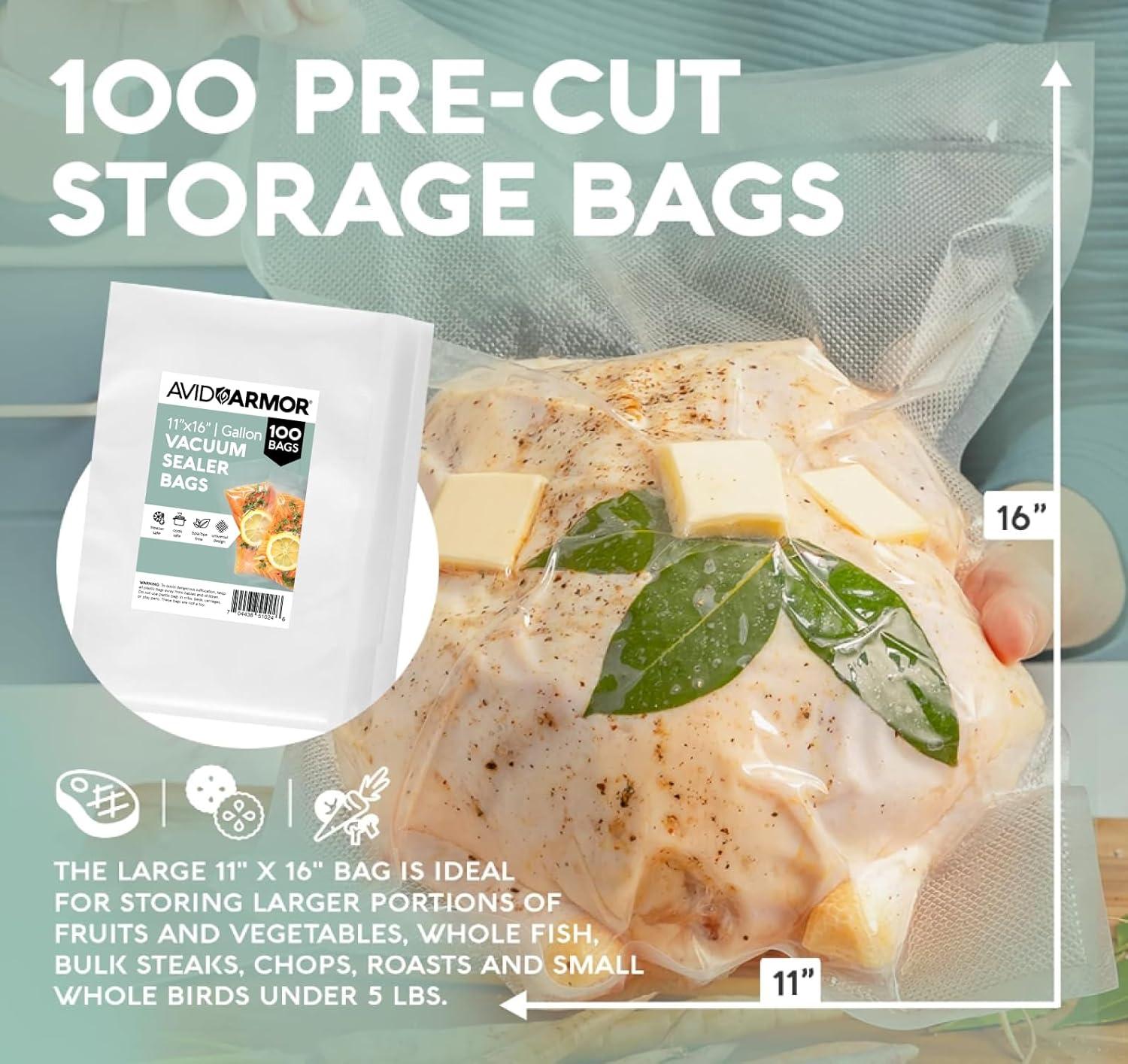 Avid Armor 11" x 16" Vacuum Sealer Bags, Gallon Vacuum Seal Bags, 100 Pack