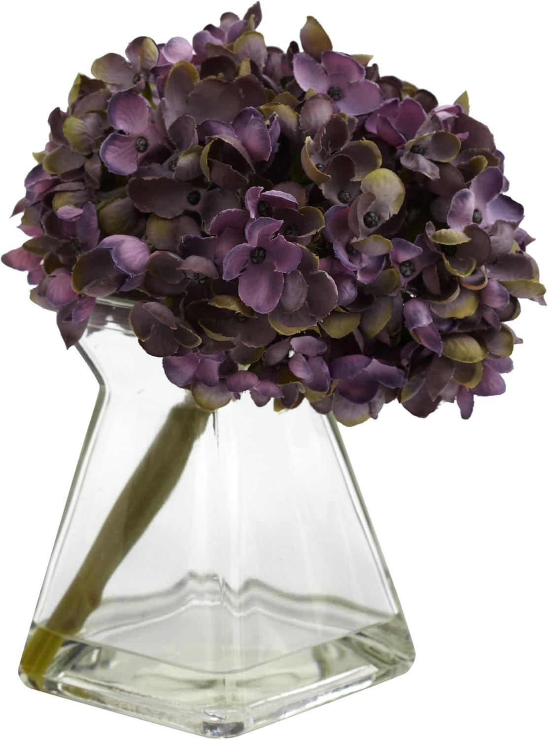 Set of 3 Multicolor Artificial Hydrangea Arrangements with Glass Vases