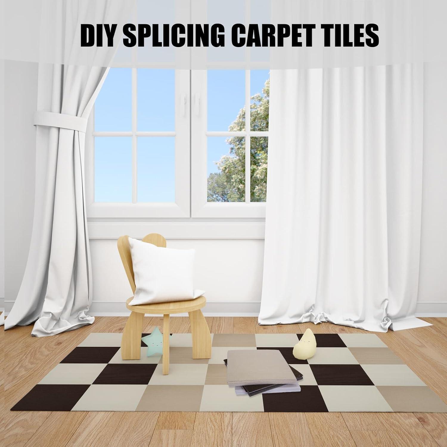 Self Adhesive Carpet Tiles,Non-Slip Peel and Stick Squares Splicing Puzzle Carpet Floor Tile,DIY Off White Easy Install 10 Pcs Floor Tiles 12" x 12"