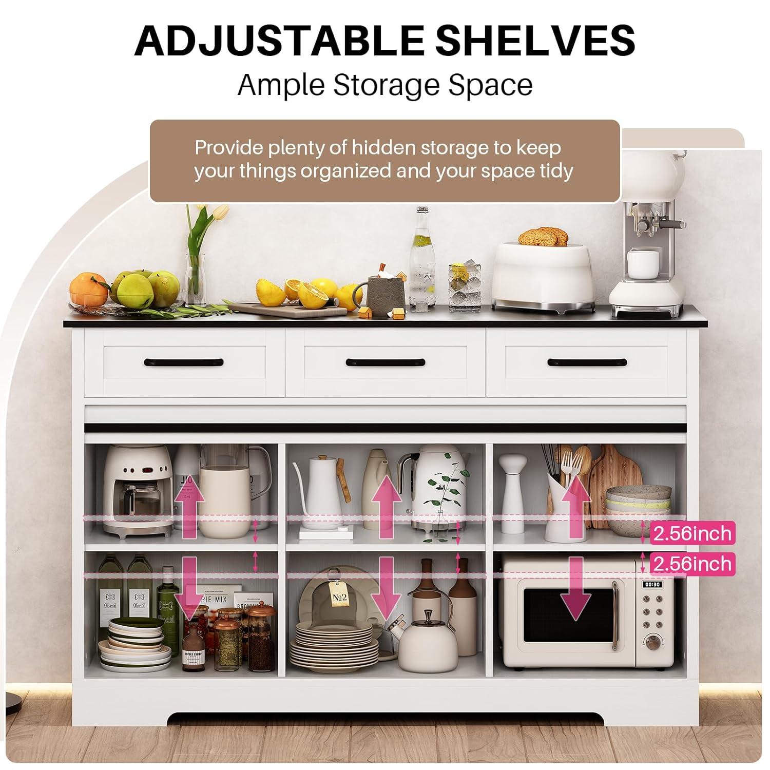 Redlife Farmhouse Sideboard Buffet Cabinet with Storage Wine Bar Cabinet w/Sliding Barn Door 53" Wood Coffee Bar Cabinet