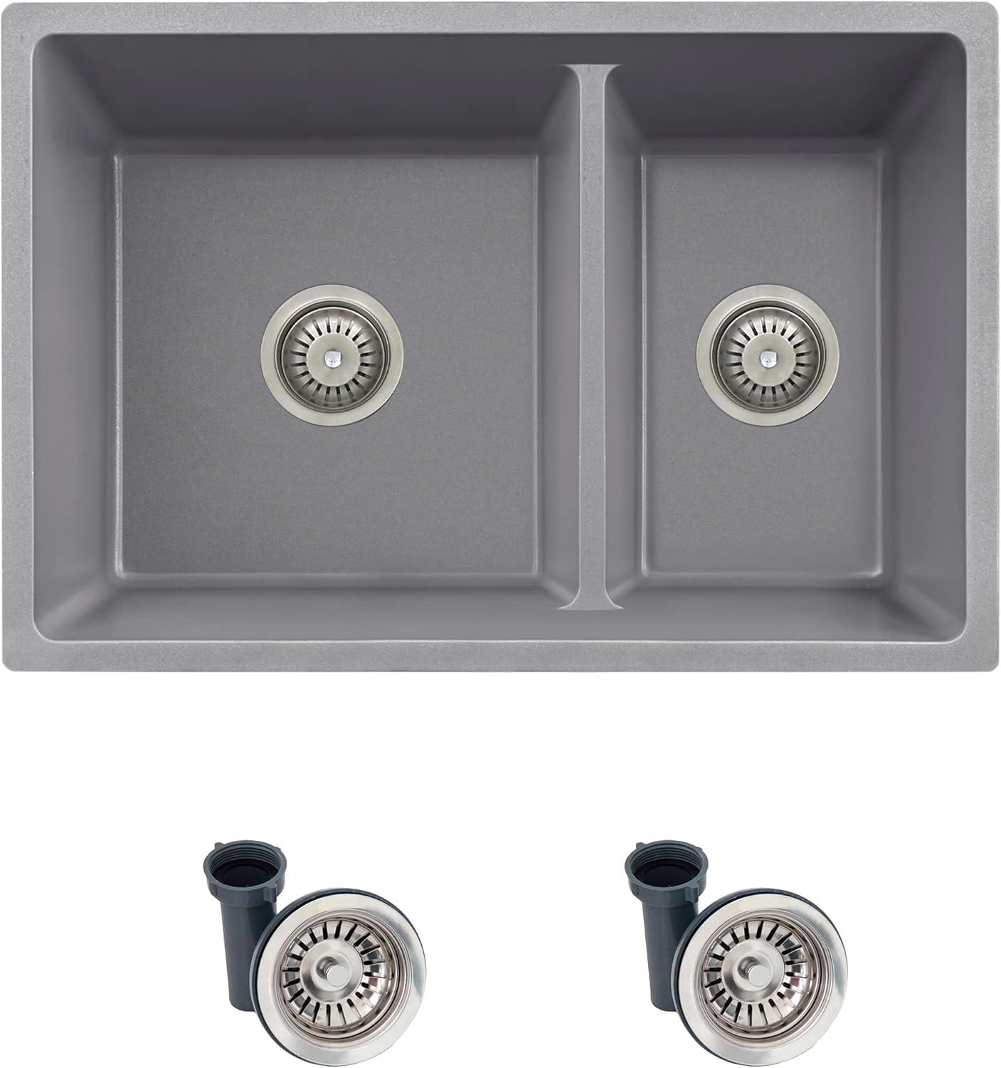 STYLISH S-827L Pietra STYLISH 27 inch Double Bowl 60/40 Dual Mount Composite Granite Kitchen Sink
