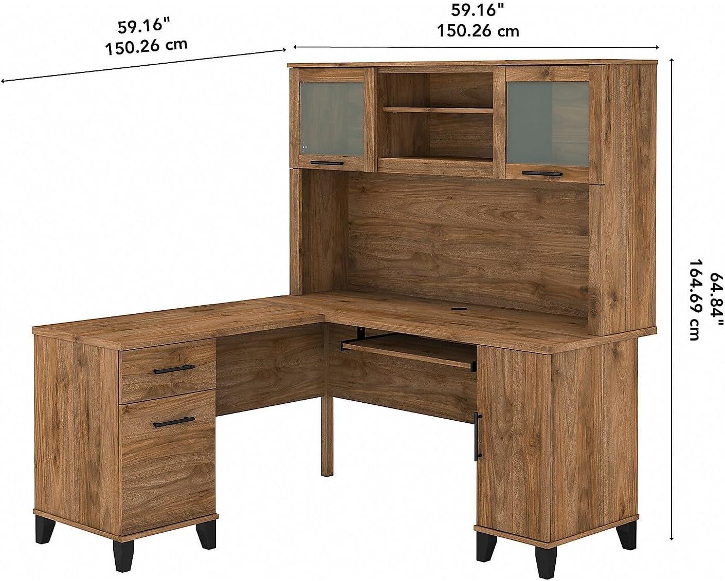 Bush Furniture Somerset 60" L Desk and Hutch with Storage, Fresh Walnut