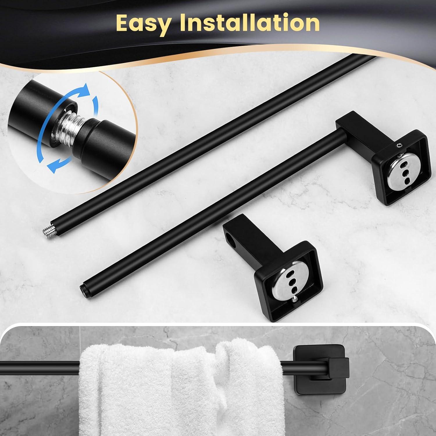 Matte Black Wall-Mounted Bathroom Hardware Set with Towel Bar