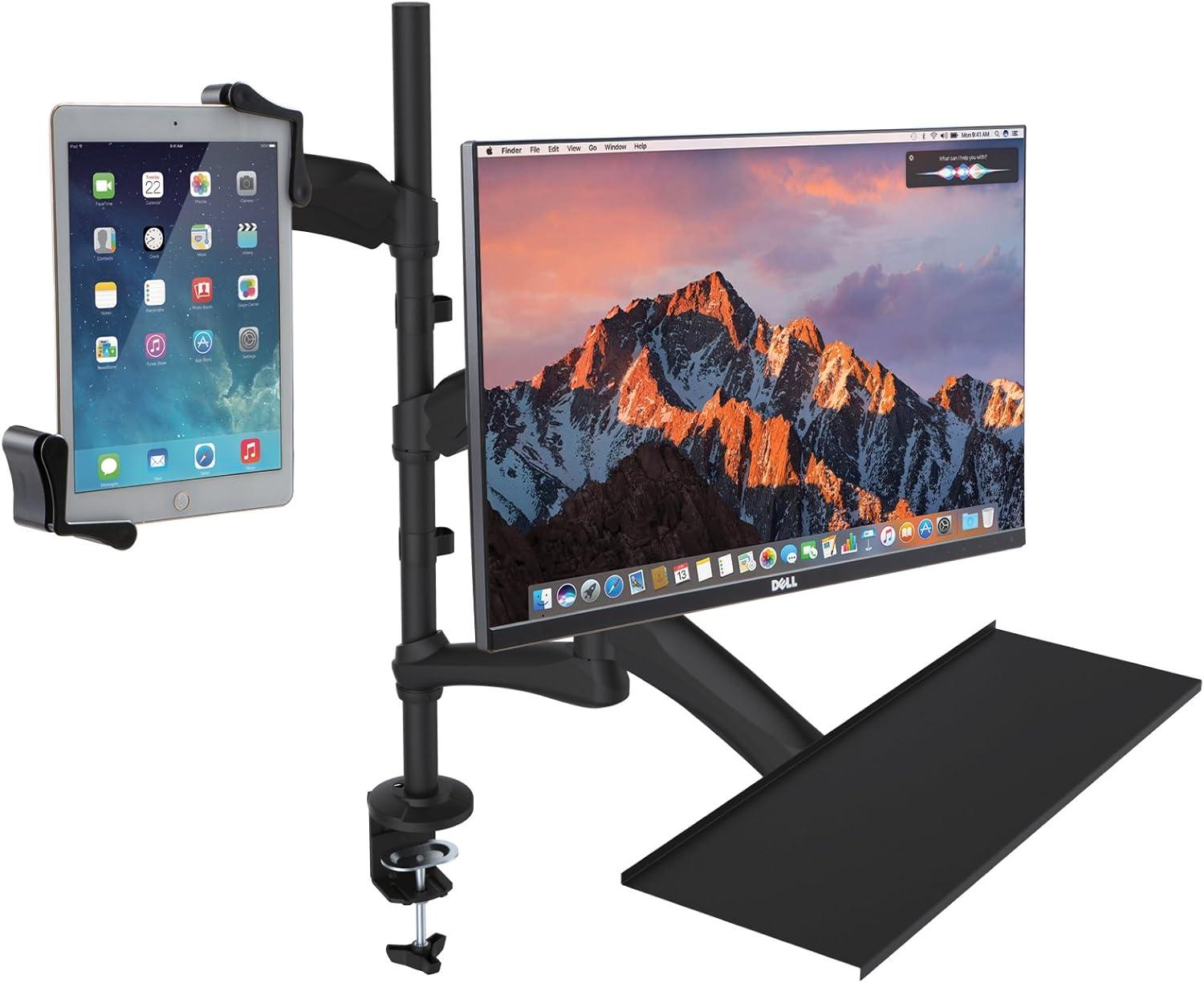 Cta Digital Pad-2amtk 2-in-1 Adjustable Monitor & Tablet Mount Stand With Keyboard Tray