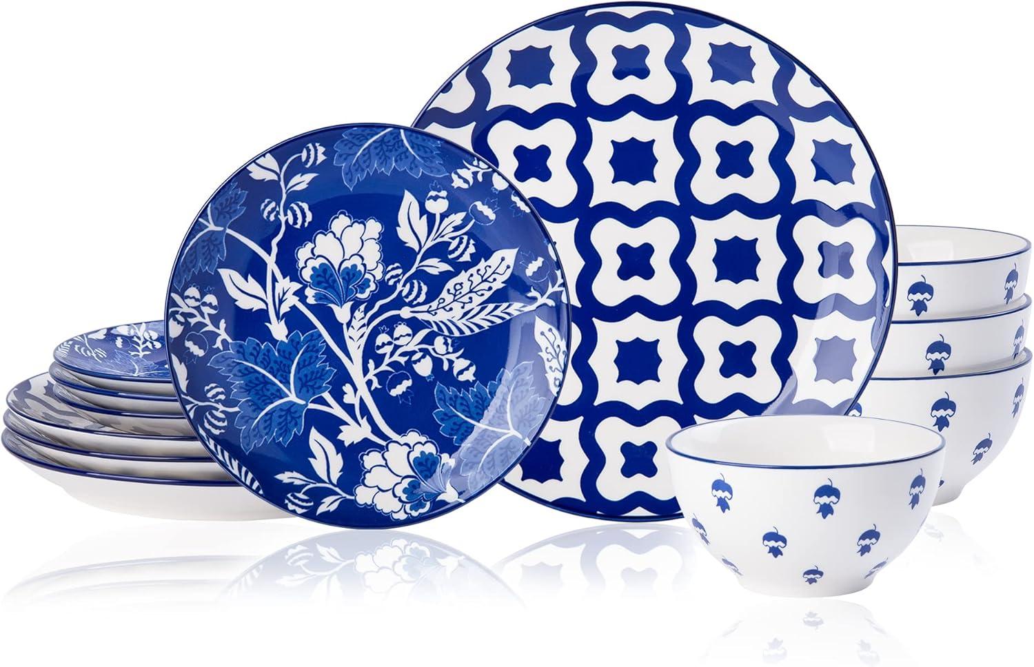 Royal Blue Hand Painted Ceramic Dinnerware Set for 4