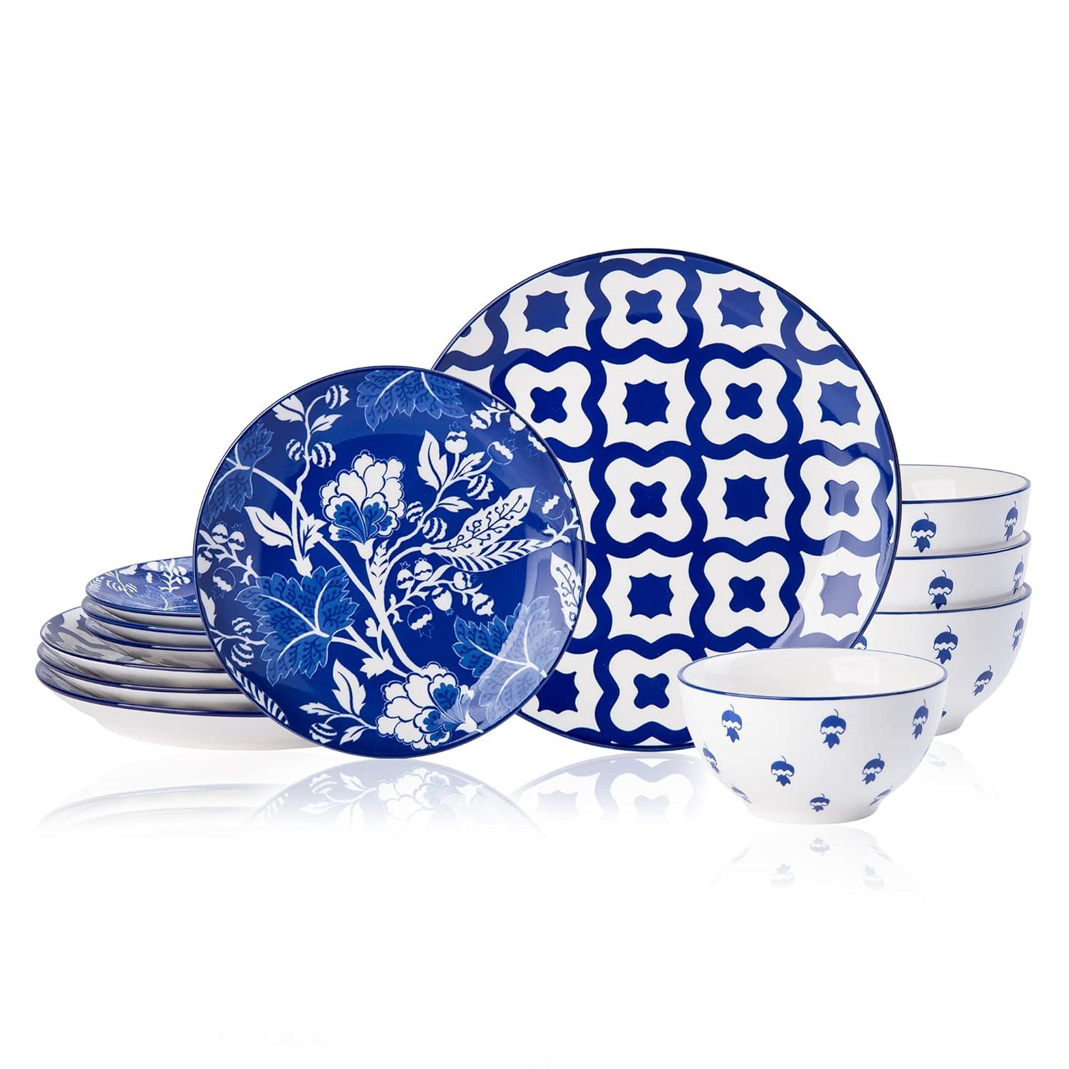 Wisenvoy Juegos de Vajilla Juegos de Platos y Tazones Juego de Platos de Cerámica Juego de Platos Vajilla de Gres Juego de Platos para 4 Azul