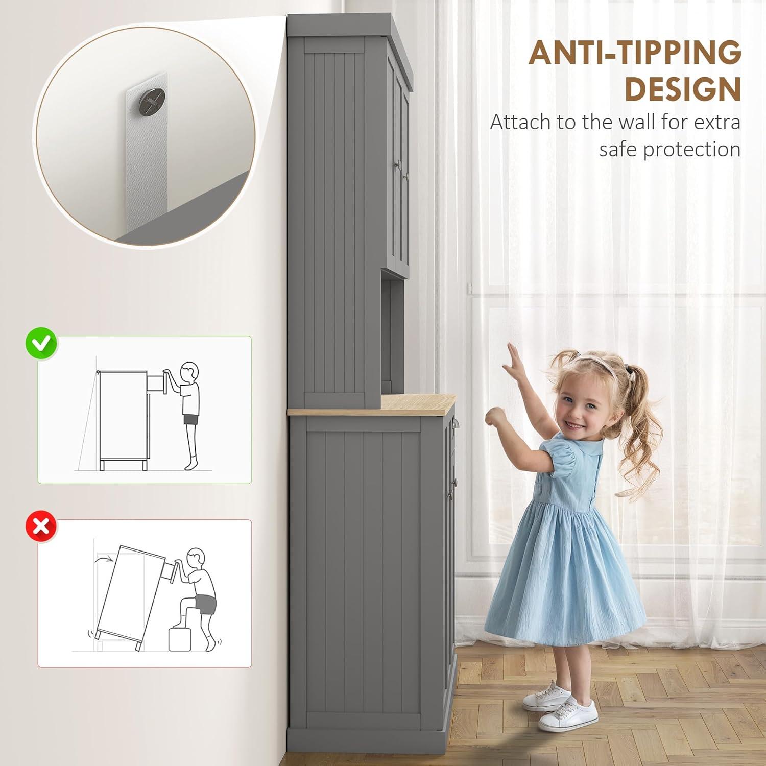 Lark Manor™ 71" Buffet With Hutch, Modern Farmhouse Kitchen Pantry Storage Cabinet With Microwave Oven Countertop, Drawer, And Cupboard, Black