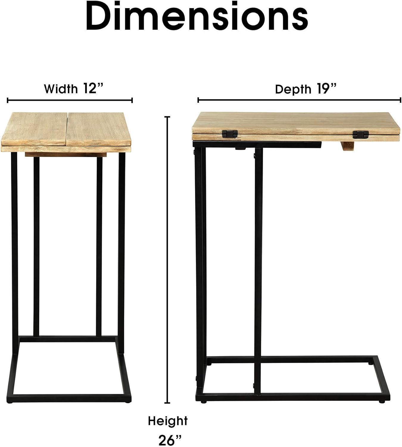 Harton Rustic Expandable C Side Table - Natural Wood - Serta: Over Sofa Design, Black Metal Legs