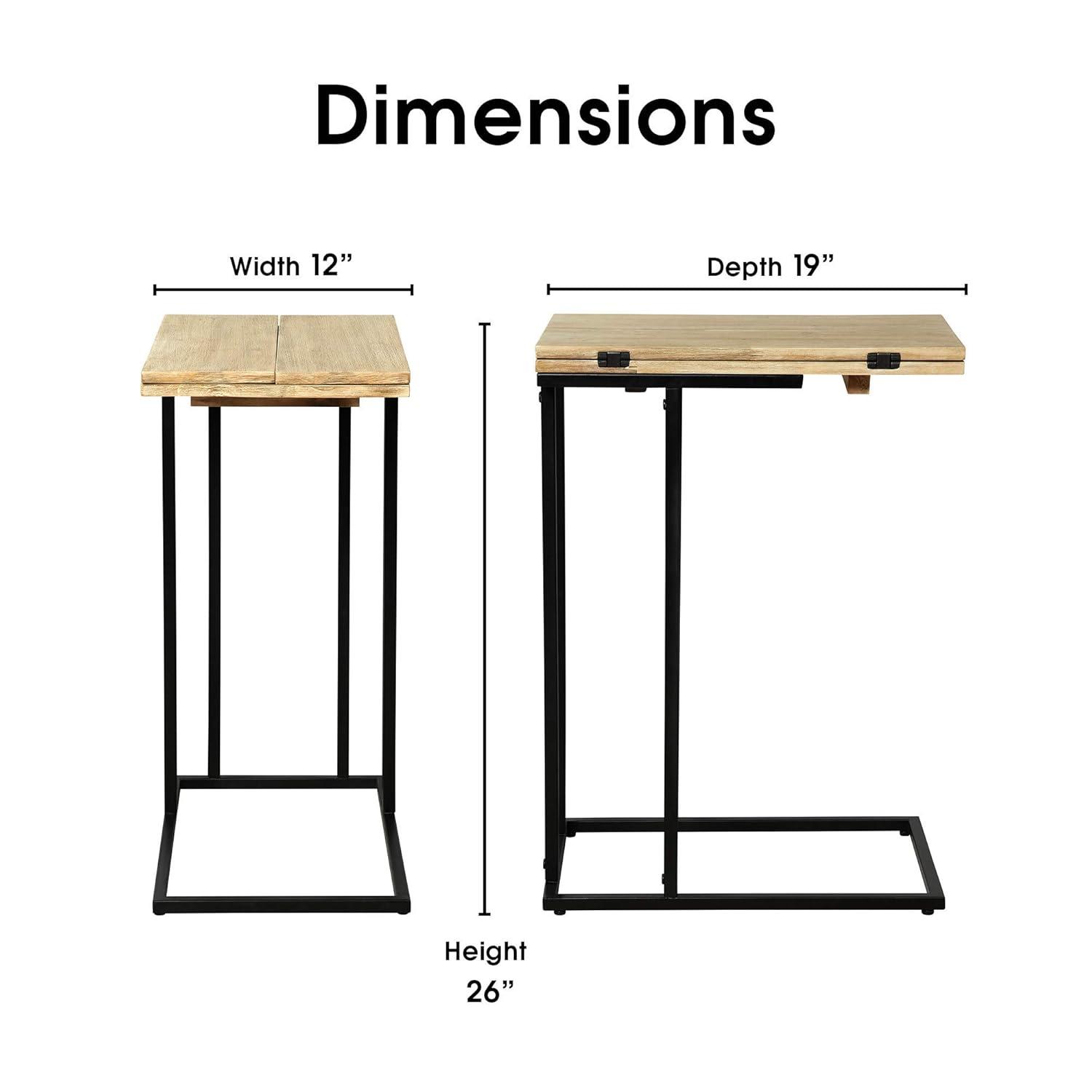 Harton Rustic Expandable C Side Table - Natural Wood - Serta: Over Sofa Design, Black Metal Legs