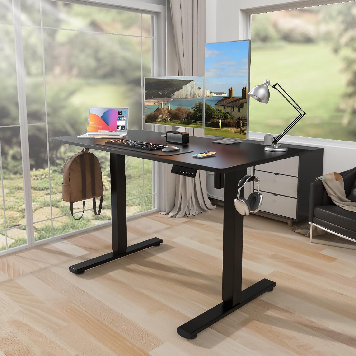 Electric Stand up Desk, 48'' Wide Desktop with Adjustable Height, Standing Computer Desk for Home Ofiice, Black