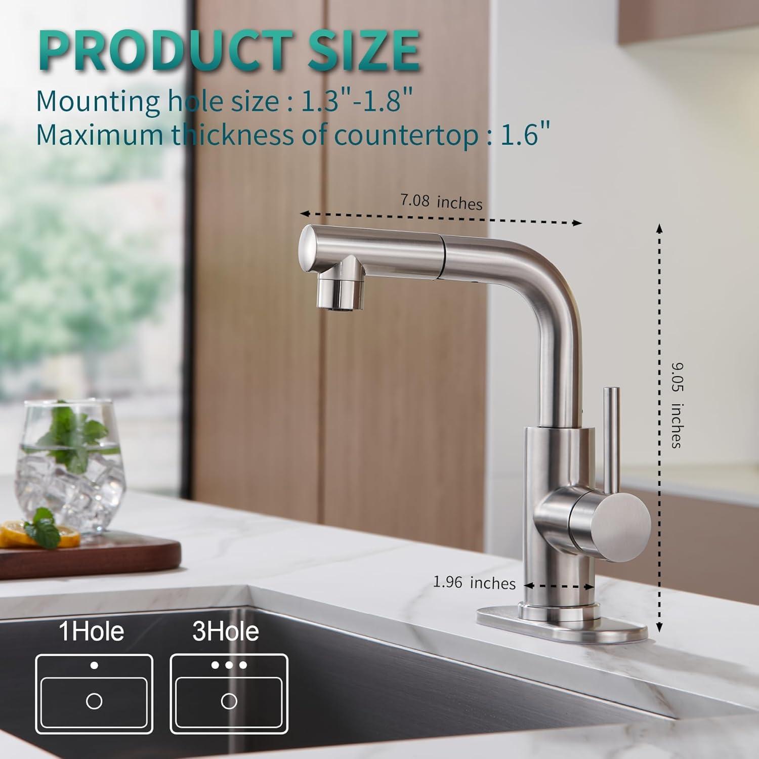 Brushed Nickel Stainless Steel Kitchen Faucet with Pull Down Sprayer