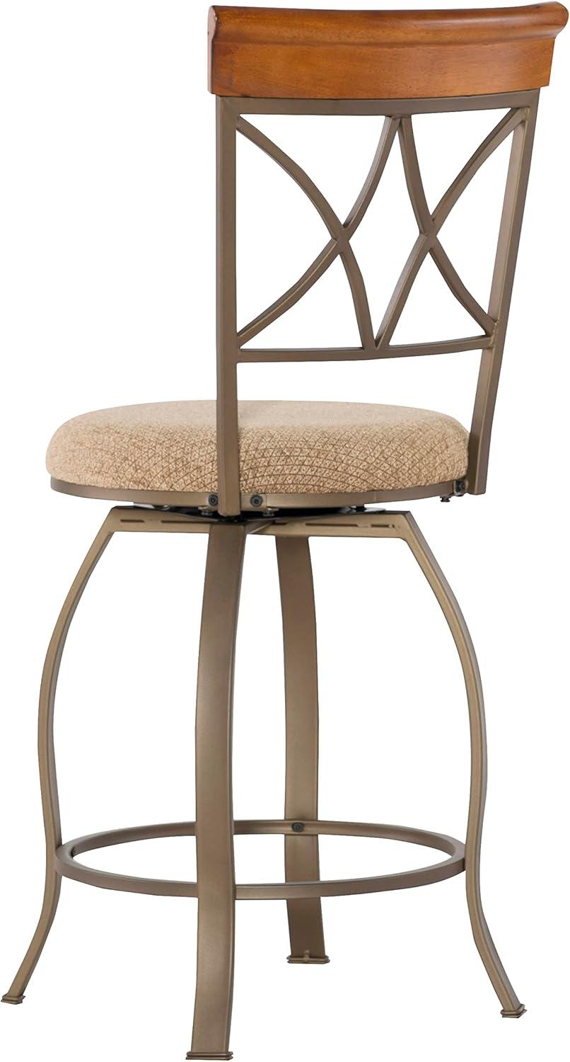 Linon Hamilton Metal Swivel Counter Stool Padded Beige Seat in Matte Pewter