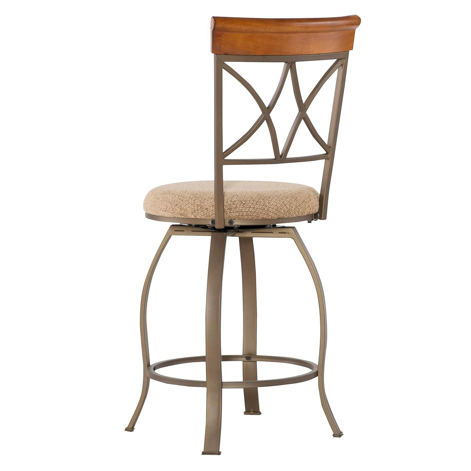 Linon Hamilton Metal Swivel Counter Stool Padded Beige Seat in Matte Pewter