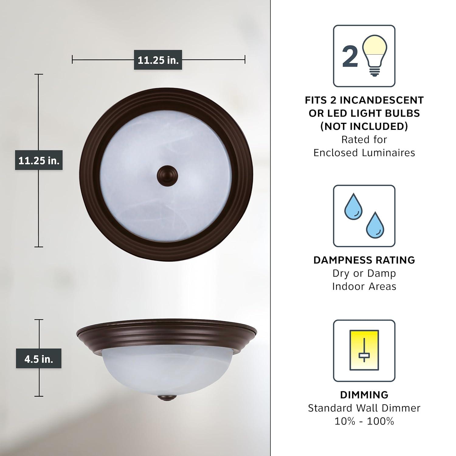 Designers Fountain 11 inch Small 2-Light Oil Rubbed Bronze Flush Mount Ceiling Light, 1257S-ORB-AL