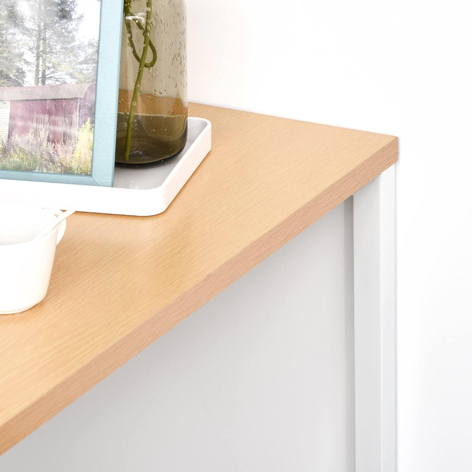 Modern 50'' White and Wood Counter Height Bar Table with Storage