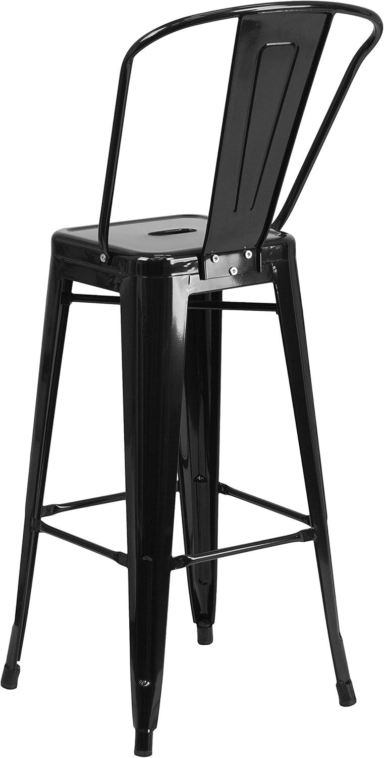 Modern Industrial Black Galvanized Steel Mid-Back Bar Stool