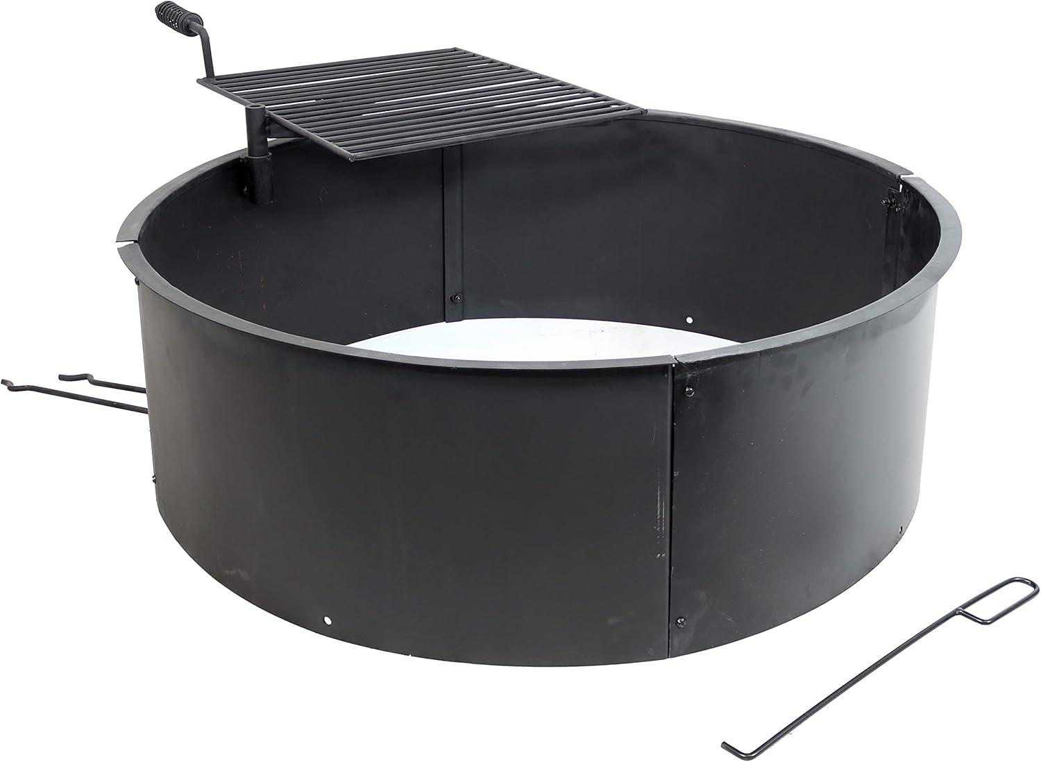 Sunnydaze Outdoor Heavy-Duty Steel Portable Campfire Ring with Cooking Grate and Fire Poker - 36" - Black
