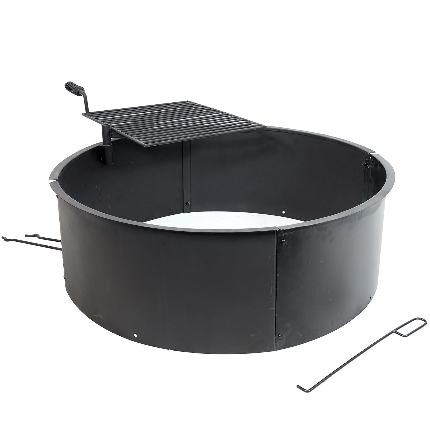 Sunnydaze Outdoor Heavy-Duty Steel Portable Campfire Ring with Cooking Grate and Fire Poker - 36" - Black