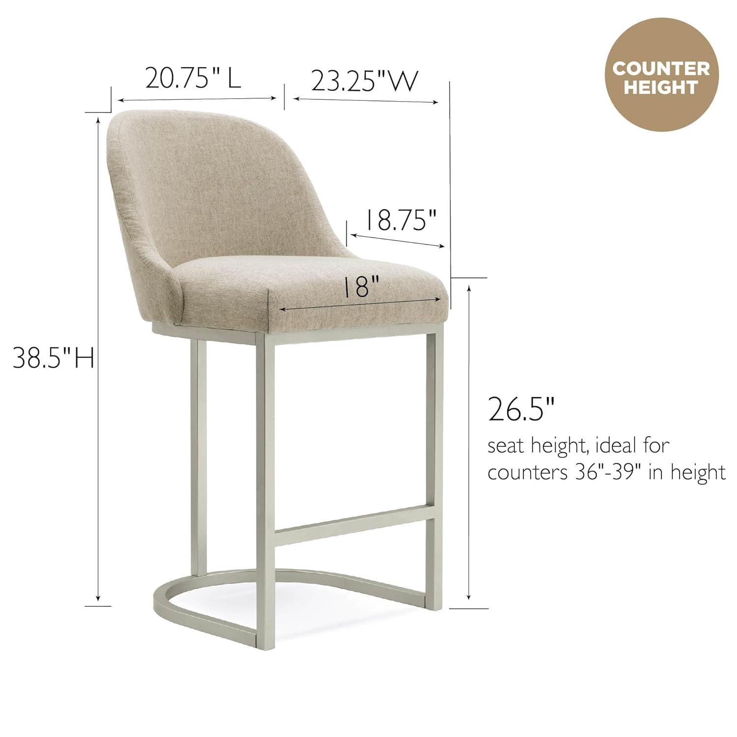 Leick Home Barrelback Counter Stool with Oatmeal Seat and Pewter Metal Base, Set of 4