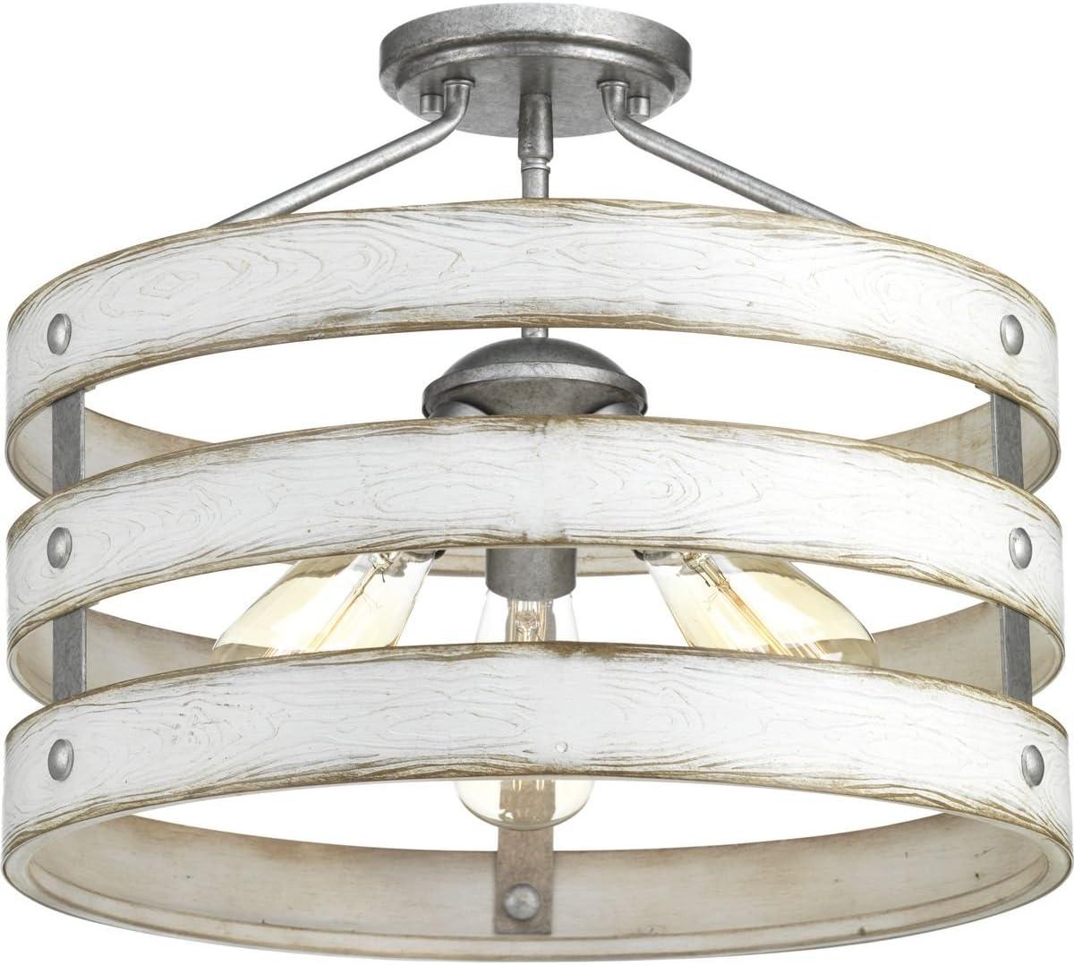 Progress Lighting Gulliver 3-Light Semi-Flush Convertible Ceiling Light, Galvanized Finish, Open Design