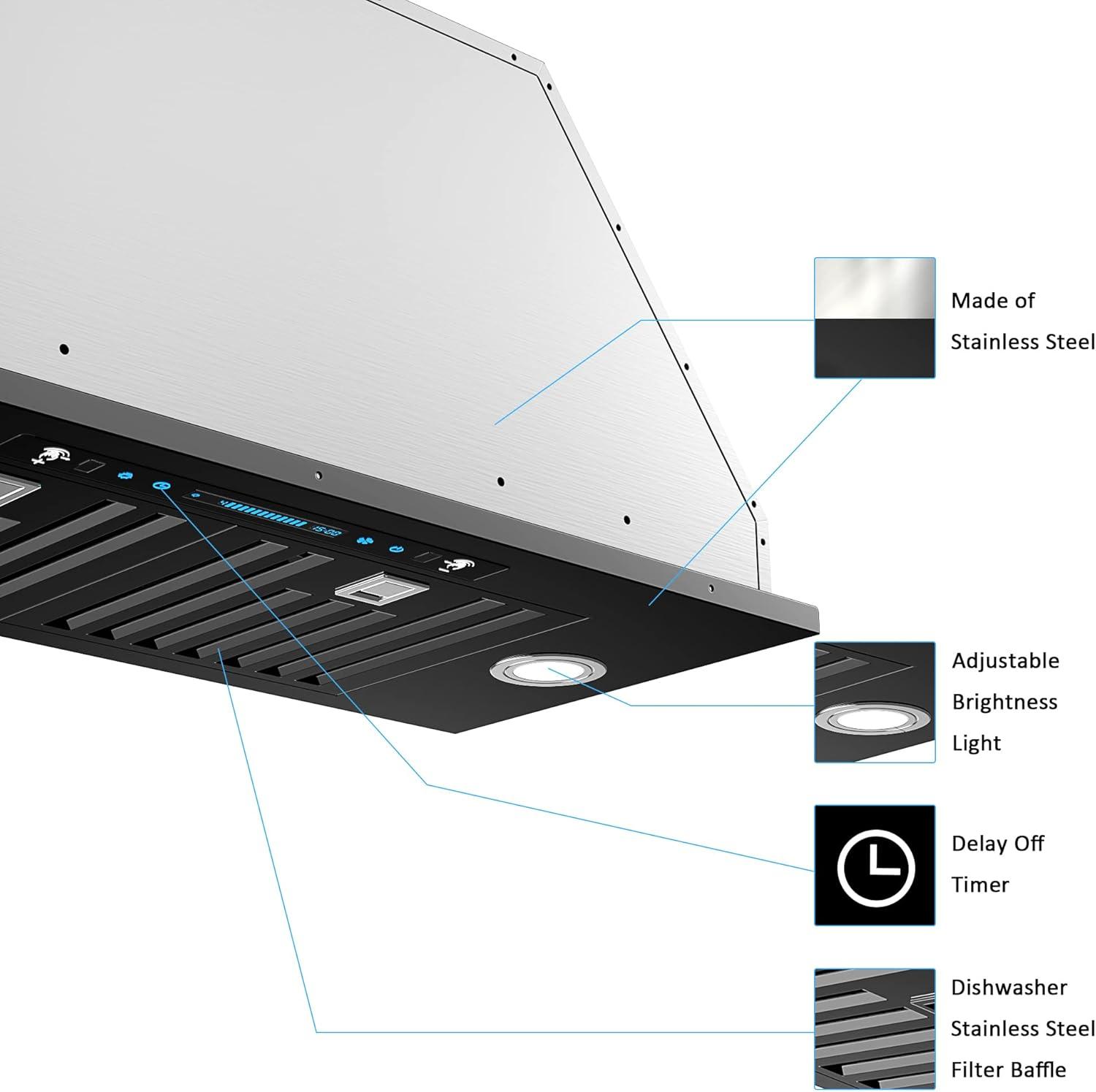 30-Inch Black Stainless Steel Convertible Range Hood with Charcoal Filter