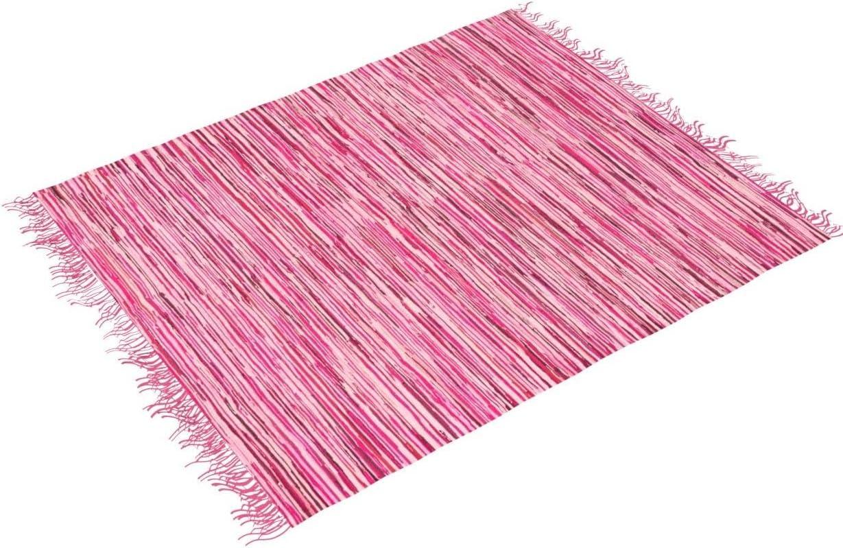 Unique Loom Chindi Cotton Collection Area Rug - Striped (9' x 12' Rectangle Pink/Burgundy)