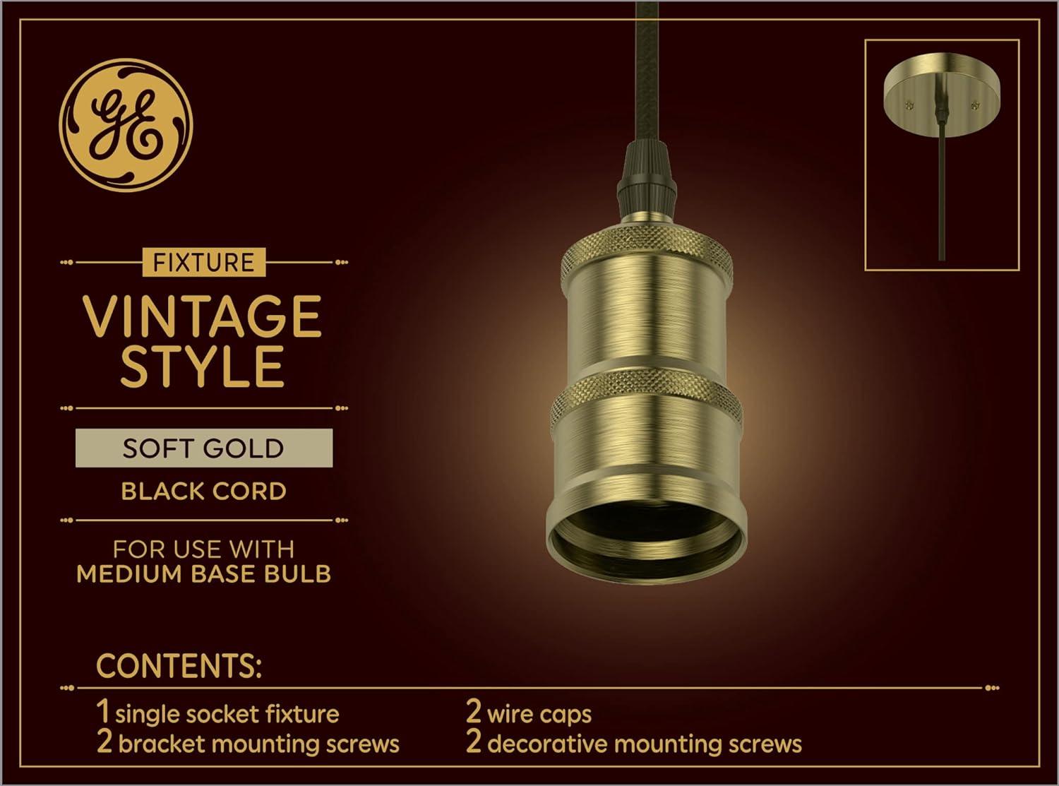 Soft Gold Vintage Glass Pendant Light with Black Cord