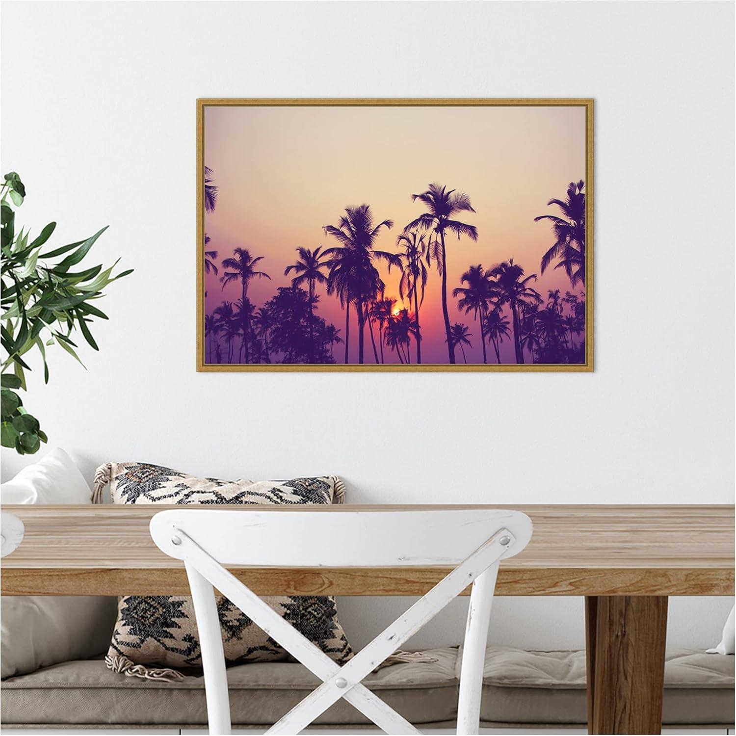 23" x 16" Palm Sky 1 by Design Fabrikken Framed Canvas Wall Art - Amanti Art: Sunrise Grove Silhouette