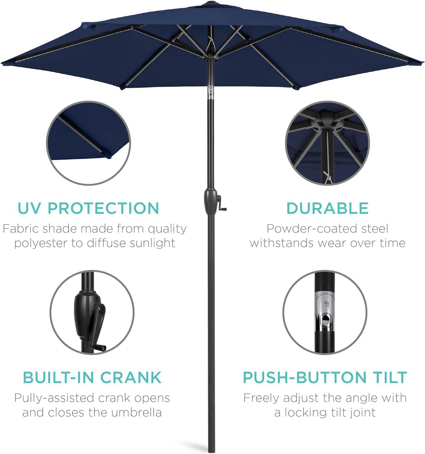 Best Choice Products 7.5ft Heavy-Duty Outdoor Market Patio Umbrella w/ Push Button Tilt, Easy Crank, Navy Blue