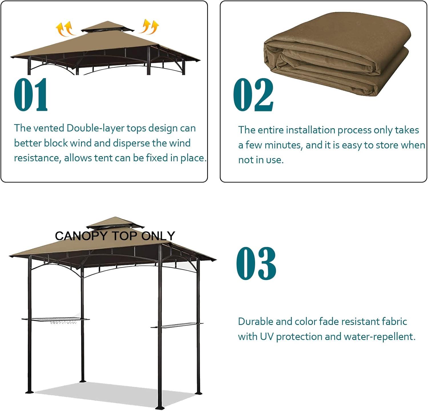 Khaki Double Tiered Grill Gazebo Replacement Canopy Top