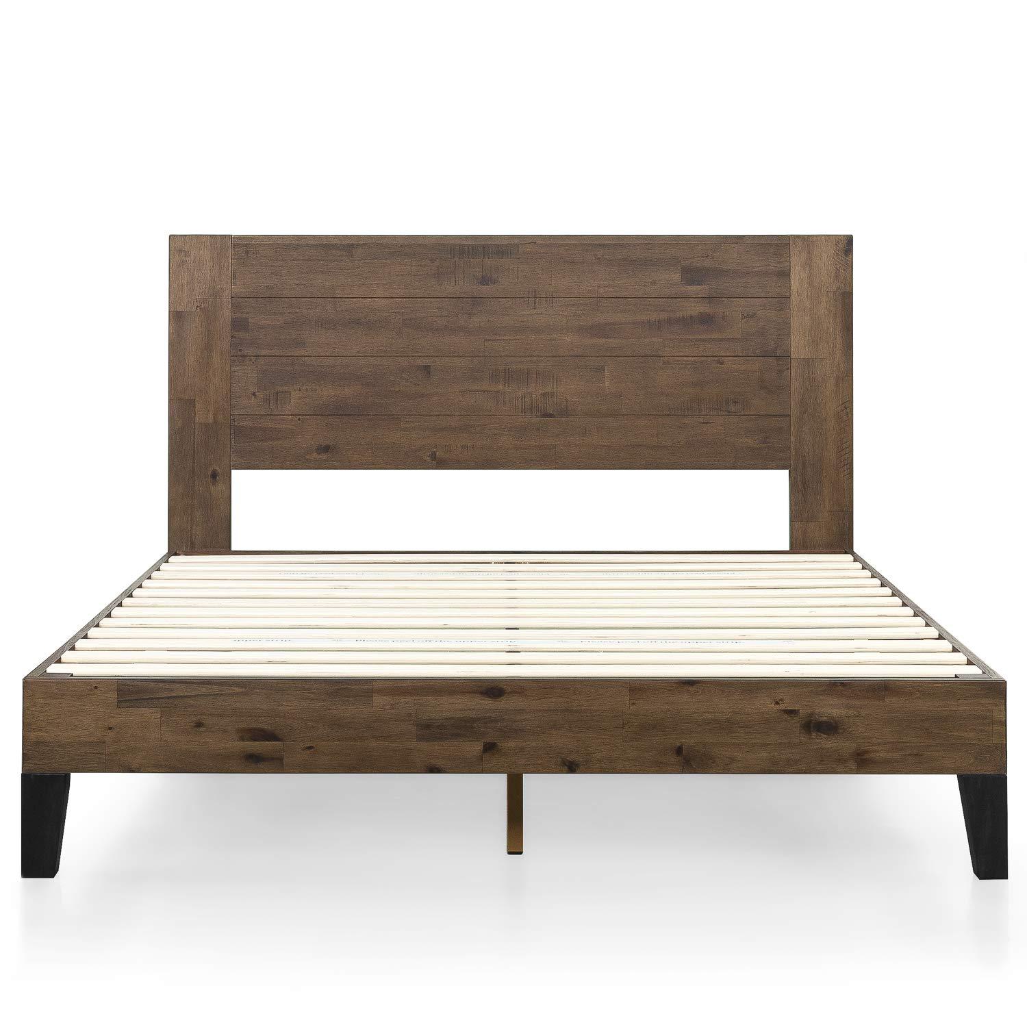Queen Tonja Wood Platform Bed Frame with Headboard Brown - Zinus