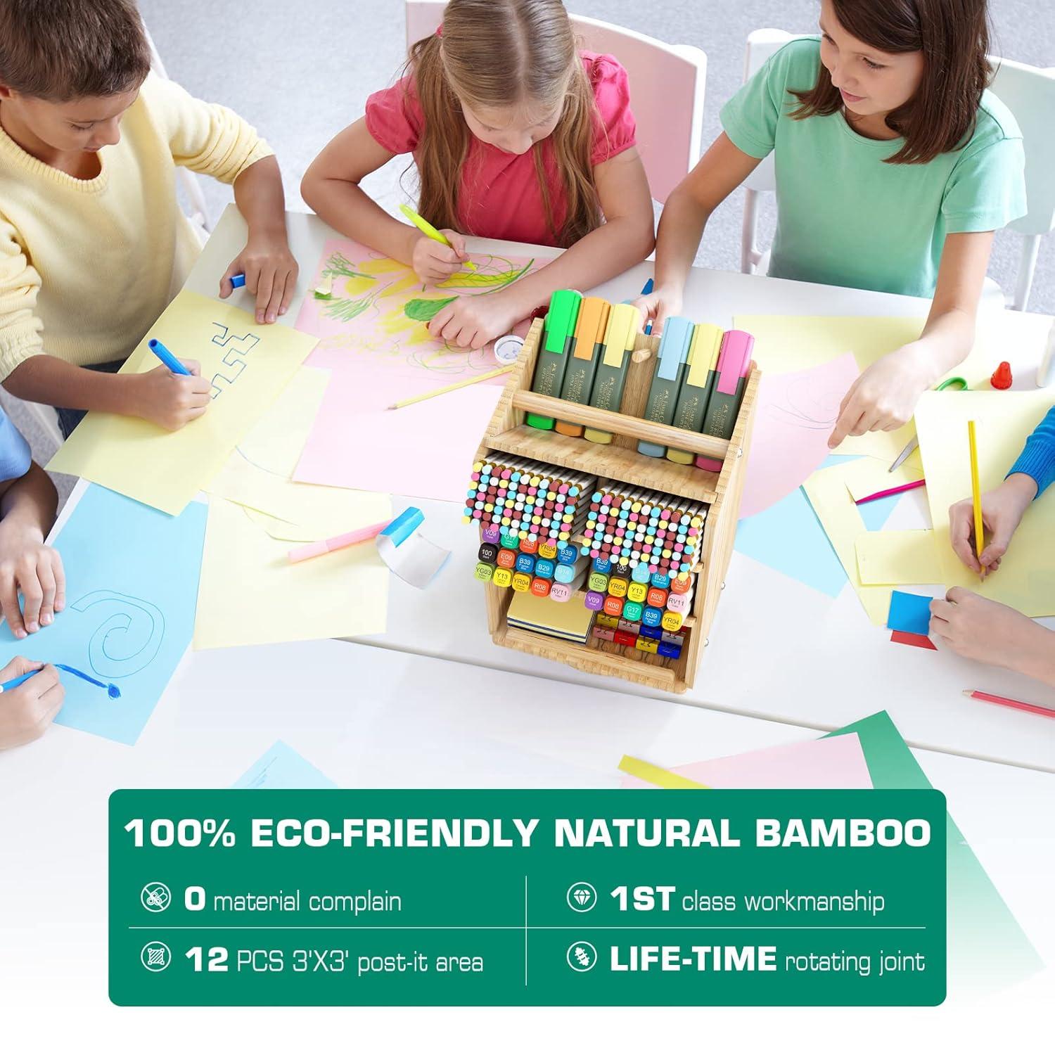 Bamboo Desk Organizer Storage Accessories - Ultra-large 13 compartments, 1000+ Pencil Holder Capacity, Easy DIY Assembly, Rotating Desktop Organizer, Cosmetics, and Office Supplies