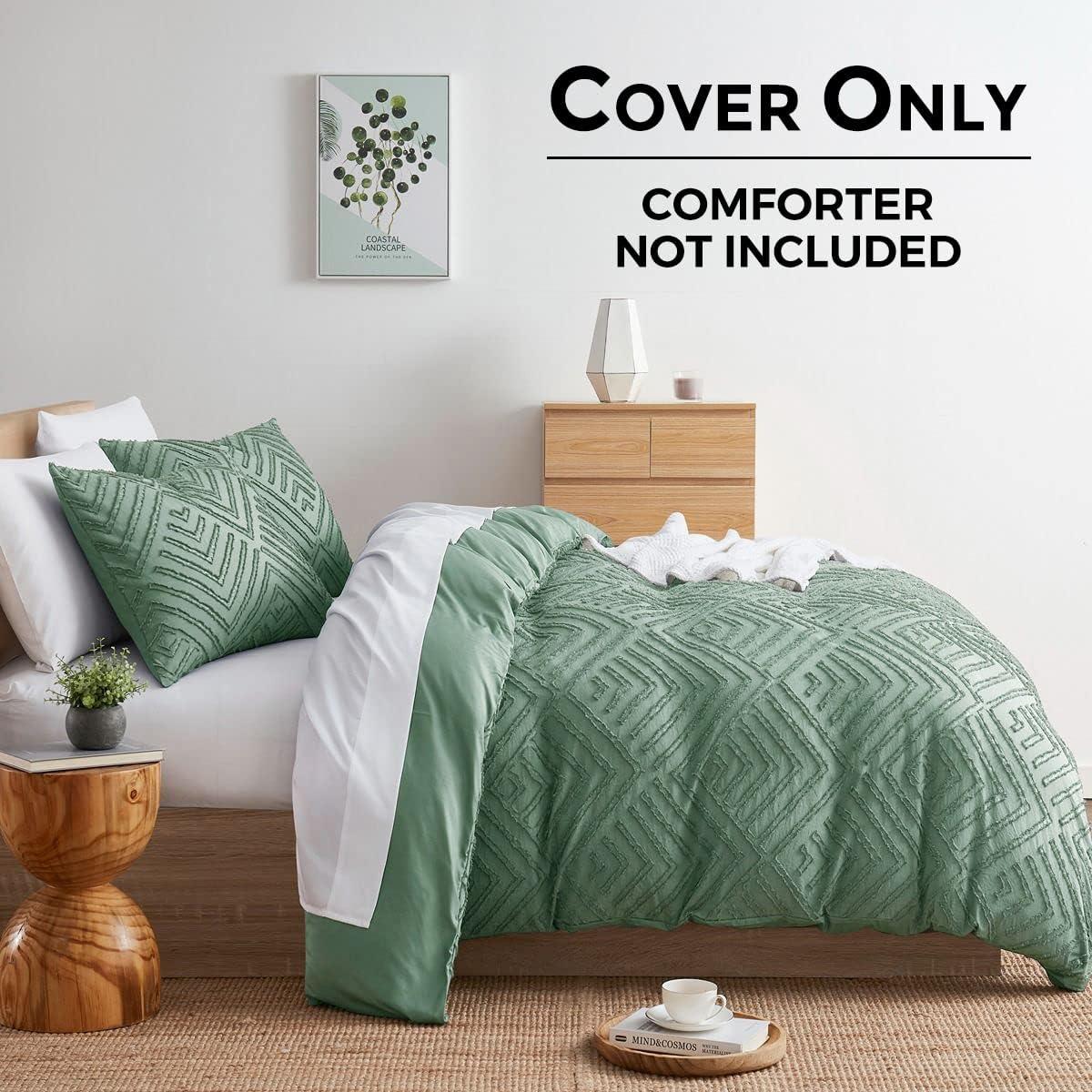 Boho Bedding King Duvet Cover Set - 3 Piece Tufted Double Brushed Boho Duvet Cover with Zipper Closure, 104x90 Inches and 2 Pillow Shams